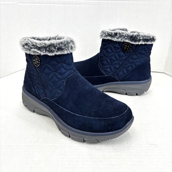 NEW Skechers Martha Stewart Easy Going Bootie Boots Womens 9 Navy Blue Faux Fur - Picture 1 of 8